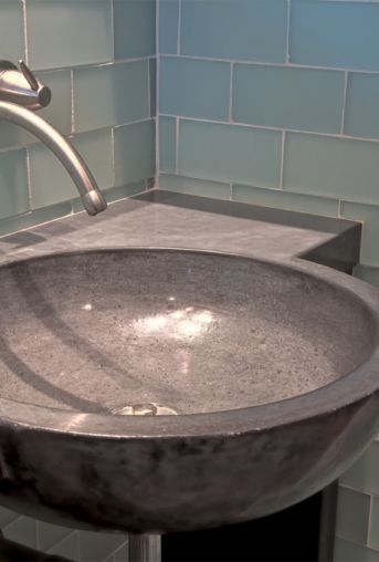 Grey Sink Blue Tile